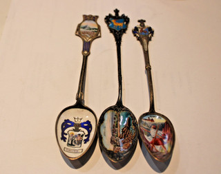 3 GERMAN ENAMELED 800 SILVER SOUVENIR TRAVEL SPOONS (jg)