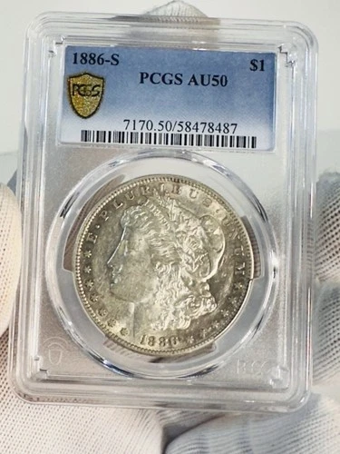 1886-S PCGS AU50 MORGAN SILVER DOLLAR $1