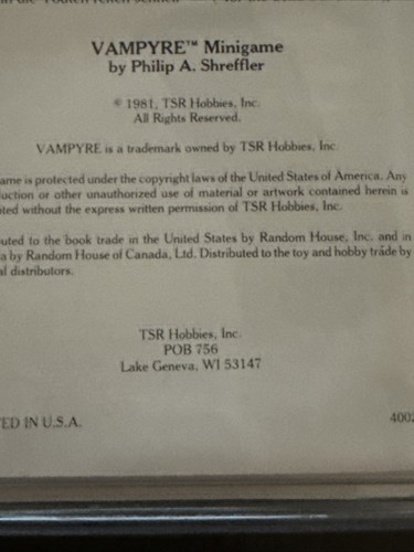 Vtg 1980 Vampyre TSR Minigame Series Dracula Themed Vampire Hunt Board Game NEW - Picture 4 of 5