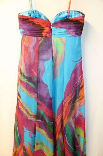 JOVANI MULTICOLORED STRAPLESS SHEER CHIFFON FORMAL PROM DRESS RUCHED SWEETHEART - Picture 9 of 15