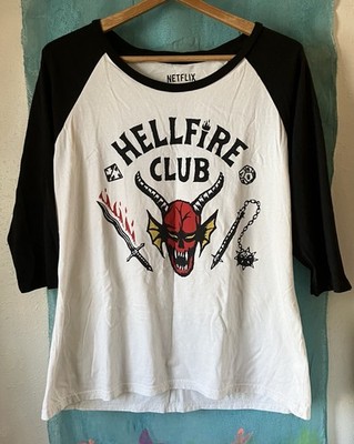 Unisex Stranger Things Hellfire Club Raglan Baseball Graphic T-SHIRT by Netflix 