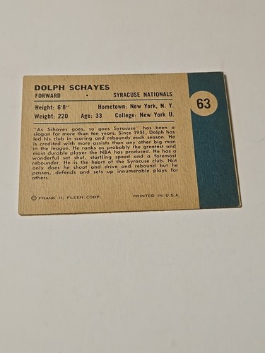 1961-62 Fleer - Dolph Schayes #63 - Picture 2 of 6