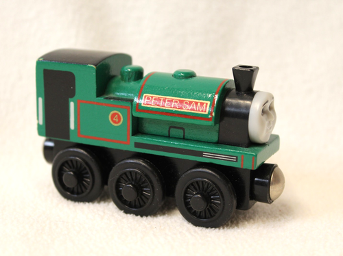 WOOD PETER SAM #4 TRAIN SQUARE FUNNEL THOMAS & FRIENDS WOODEN RAILWAY GREEN - Picture 3 of 10