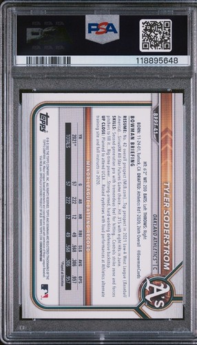 2022 Bowman 1st Edition Tyler Soderstrom BPPF-41 Blue Foil #46/150 PSA 9 (POP-1) - Picture 2 of 2