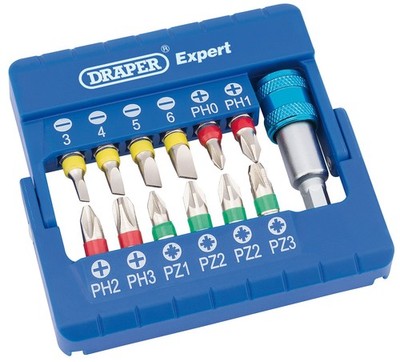 Schraubendreher-Bit-Set 13-tlg. mit Magnethalterung Draper 82401, Werkzeug, Bits