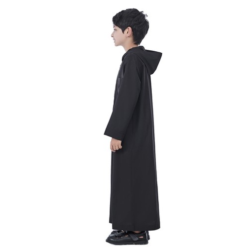 Neu muslimischer Junge Kapuze Robe Mode arabisch einfarbig Kaftan Spieler Kaftan Kleid - Bild 4 von 57