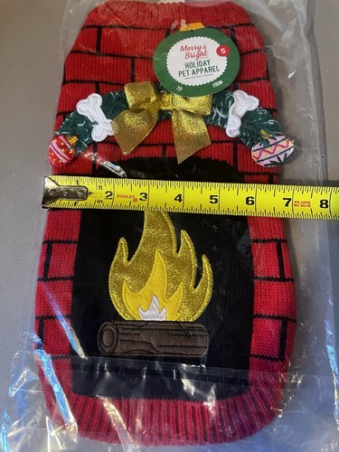 Merry & Bright Holiday Pet Apparel Ugly Sweater Fireplace Sz Small Dog - Picture 5 of 6