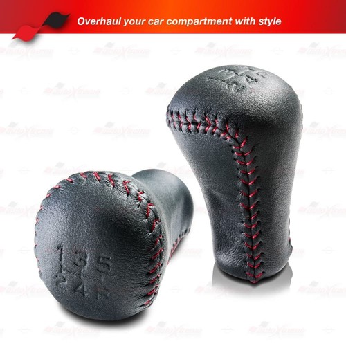 Compatible w/ Toyota only 5 Speed MT REAL BLACK Leather w/ RED Thread Shift Knob - Picture 2 of 6