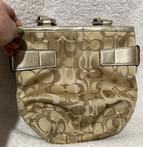 Coach 0498 Small Optic Signature Gold Metallic Leather Tote Bag Handtasche LESEN - Bild 5 von 6