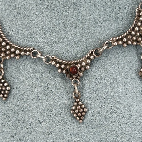 925 Sterling Silber Halskette Granat Blase Tropfen Ethno Halsband verziert 19'' - Bild 5 von 11