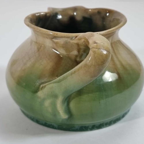 Remued Australian Pottery Squat Jug Green & Yellow Drip Glaze c1930s - Bild 4 von 8