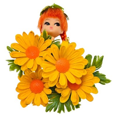 Vintage Flower Darlings Daisy 1968 Hasbro Pin Orange Hair Green Bow