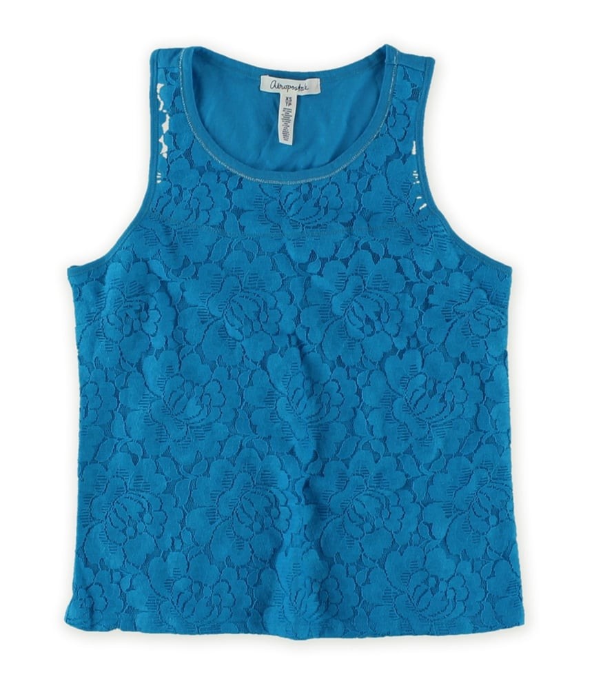 Женская кружевная майка с металлическим принтом Aeropostale, Синий, Для юниорок, Маленький размер