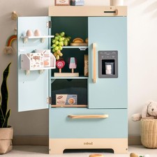 Fridge Refrigerator with Ice Dispenser, Wooden Play Fridge Freezer Set for Ki...
