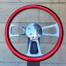 18" Inch Chrome Semi Truck Metallic Red Steering Wheel Horn Big Rig