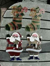 VTG J.S.N.Y. Stainglass Christmas 10" Suncatchers Santa, Stocking Plastic