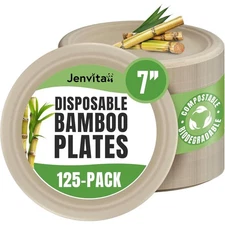 Jenvita Small Compostable Plates (125-Pack, 7-inch) | Sturdy & Microwave Safe...