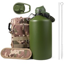 128 oz Insulated Water Bottle with Straw  Pouch  1 Gallon Stainless Steel Jug