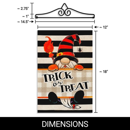 G128 Hanger 14IN & Garden Flag Halloween Trick Treat Gnome Double Sided - Picture 2 of 9