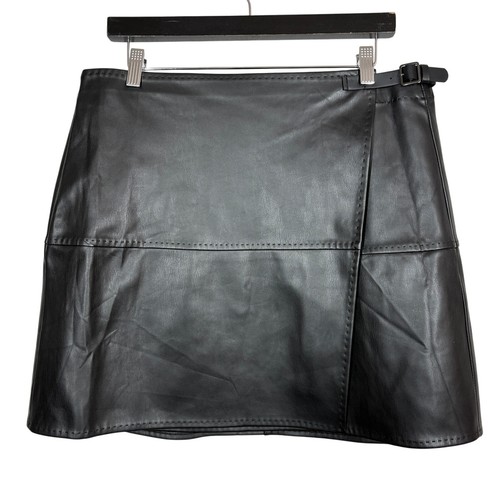 NEU! Max Studio London Vegan Leder Wickel Mini Rock Schwarz Freizeit Süß - XL