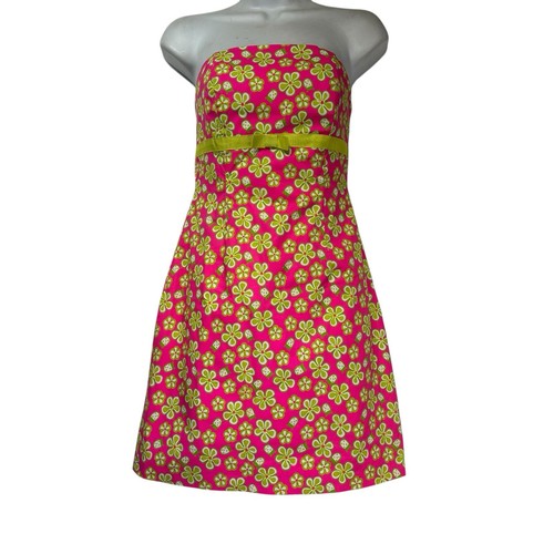 Vintage Lilly Pulitzer trägerloses Lippen rosa Blumen Marienkäfer Kleid Größe 2