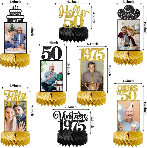 8Pcs 50th Birthday Decorations Honeycomb Centerpieces for Black Gold - Picture 2 of 6