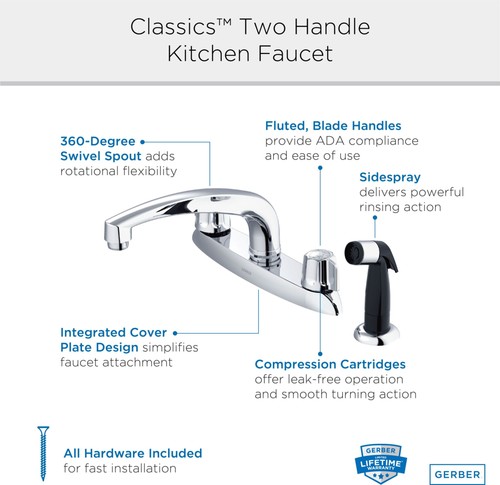 Gerber G0742216 Classics 1.75 GPM Standard Pull Out Kitchen - Chrome - Picture 3 of 4