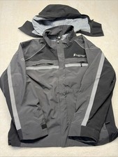 Frogg Toggs Mens Lined Rain Suit Blk/gry Removable Hood Zip Up Dri2pore W/Pants