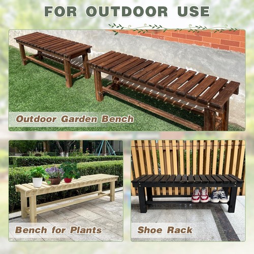 Outdoor Garden Bench, 2-Person Wood Patio Bench Weatherproof Outdoor Backless... - Picture 6 of 9