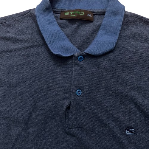 ETRO Milano Polo Shirt Mens Size 2XL Short Sleeve Pique Made in Italy Blue - Picture 3 of 6