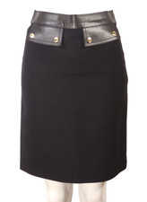 Gucci Black Leather Pocket Accent Wool Skirt Size 38 US 2