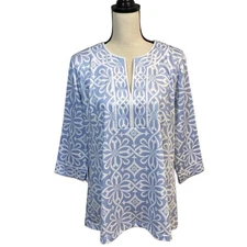 Gretchen Scott Designs Split Neck Tunic Piazza Pale Blue XXL