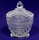Vintage Anchor Hocking Wexford Pressed Glass Sugar Candy Bowl Lid 4.5" Tall MCM