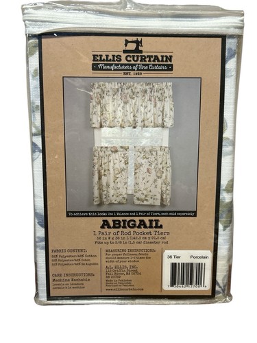 AL Ellis Hydrangea Window Valance Rod Pocket Tiers (1 Pair) 56x36 “Porcelain” - Picture 2 of 8