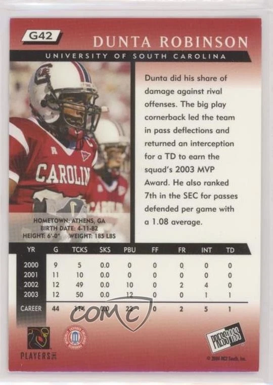 2004 Press Pass Gold Dunta Robinson #G42 Rookie RC - Image 2 of 2