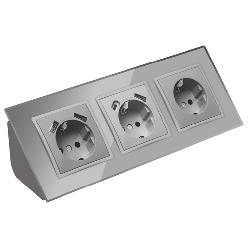 Glas Steckdosenblock Aufbau-Montage-Steckdose 45°angewinkelt Verteilerdose Küche - Bild 45 von 73