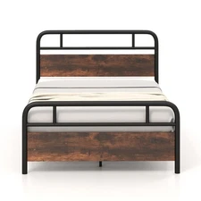 Metal Platform Bed Frame Industrial Headboard Mattress Foundation Full Size