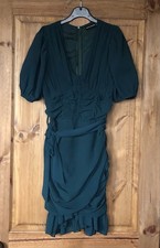 Dark green ruched wrap ruffle dress with belt, 8