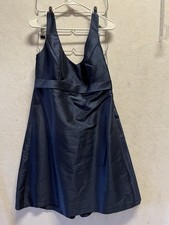 ALFRED SUNG MIDNIGHT BLUE V- NECK SATIN COCKTAIL DRESS SIZE 12 NWT