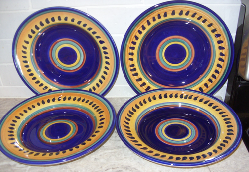 Pier 1 Italian Swirl Hand Painted 4 Soup Salad Pasta Bowls Blue Yellow Orange - Picture 2 of 11