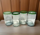 Lot of 4 Drinking Glasses Hand Blown in Mexico Emerald Green Rims Recycled Glass