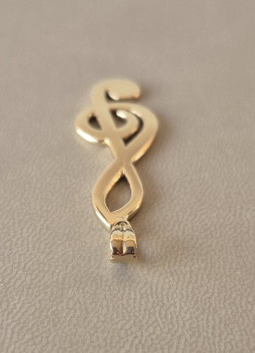 9 Carat Solid Yellow Gold Treble Clef Vintage Handmade Pendant 4.3g - Bild 4 von 9
