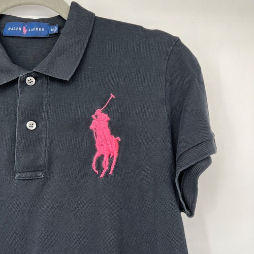 Ralph Lauren Black COTTON Pink EMBROIDERED BIG PONY Slim POLO Shirt TOP M - Picture 4 of 6