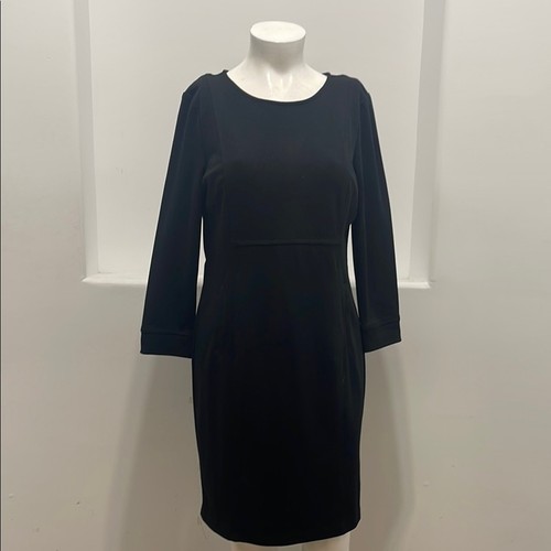 Linea By Louis Dell’Olio Black Ponte sheath Dress 3/4 Sleeves Crew Neck Size L