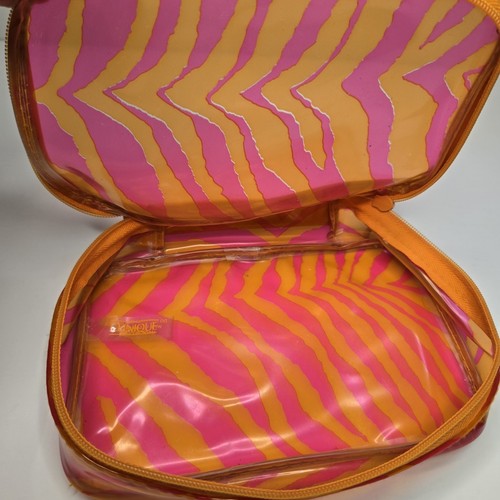 2er Set Vintage Clinique Orange Rosa Zebramuster Reißverschluss Kosmetiktaschen Vinyl PVC - Bild 2 von 11