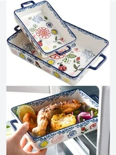 Ceramic Baking Dish Rectangular Bakeware Set Baking Pan, 2-Piece Stoneware 