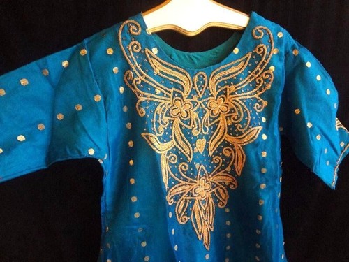 VTG ZARDOSI Metallic Embroidery Shalwar Kameez Turquoise Organza M/L - Picture 2 of 12