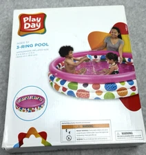 Play Day Children’s 3 Ring Inflatable Pool Pink Polka Dot 5.4FT DIA X 1.2 Ft H