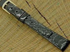Stylecraft NOS Vintage Black Crocodile Watch Band Gold Tone Buckle 11mm Unused