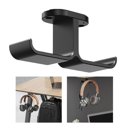 Double Hook Hanger Bracket Space Efficient Under Desk Mount Rack Holder Stand - Bild 2 von 8
